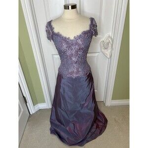 Ivonne De La Vega Silk Evening Gown Formal Dress Lace Beaded Purple  S Read